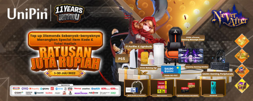 #11yearswithU – Promo Anniversary Berhadiah Ratusan Juta Rupiah Menantimu! Top up Diamonds Never After di UniPin Sekarang Juga!